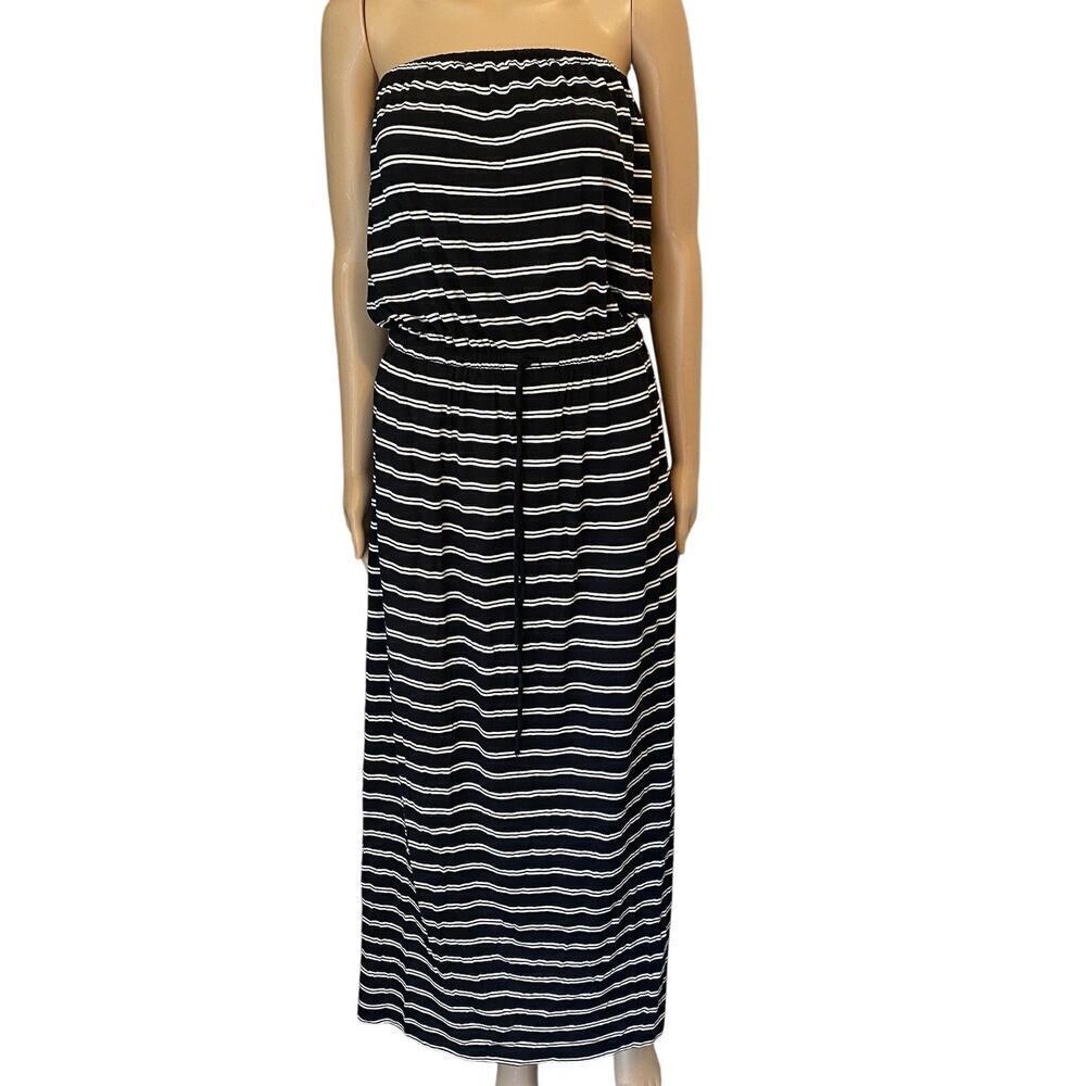 J.CREW Strapless Stripped Maxi Tube Dress Pockets Soft Stretch Large Preppy Sz S